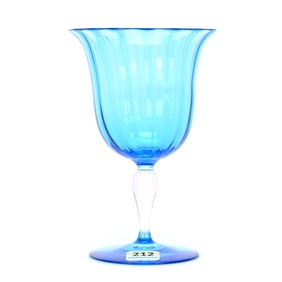 Goblet, Steuben Art Glass, Blue Optic Rib With Clear Stem, Colored Foot
