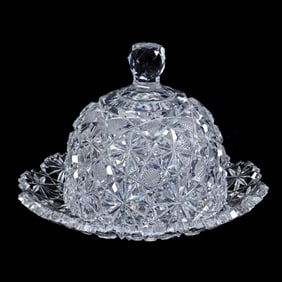 Covered Butter Dish, American Brilliant Cut Glass, Russian Ambassador Pattern