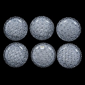 (6) Ice Cream Dishes, American Brilliant Cut Glass, Russian Pattern With Star Cut Buttons