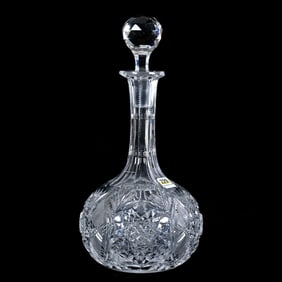 Decanter, American Brilliant Cut Glass, Hobstar, Vesica, Crosscutting, And Fan Motif