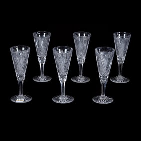 (6) Flute Champagnes, American Brilliant Cut Glass, Parisian Pattern By Dorflinger