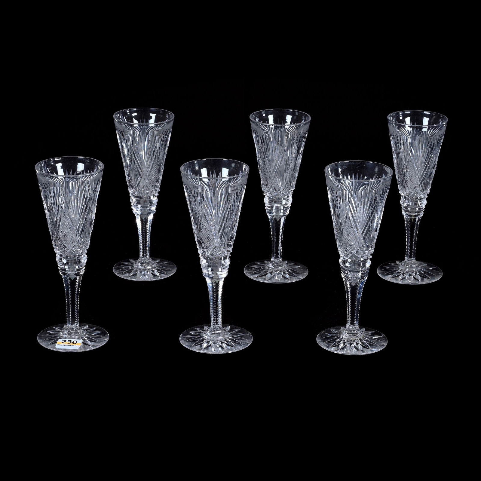 (6) Flute Champagnes, American Brilliant Cut Glass, Parisian Pattern By Dorflinger (1 of 3)