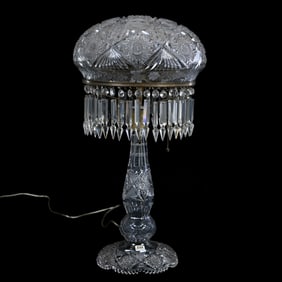 Table Lamp, American Brilliant Cut Glass, Electrified Two Light Base