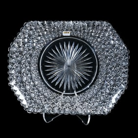 Rectangular Underplate, American Brilliant Cut Glass Persian Pattern, Ray Cut Center