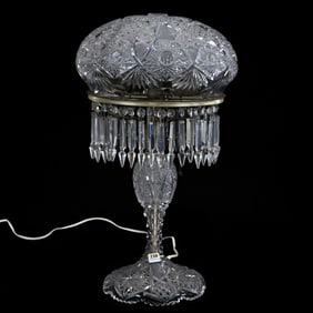 Table Lamp, American Brilliant Cut Glass, Electrified Two Light Base