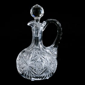 Decanter, American Brilliant Cut Glass, Hobstar And Fan Motif