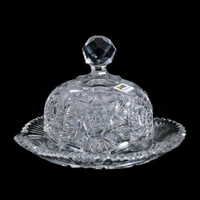 Covered Butter Dish, American Brilliant Cut Glass, Pattern No. 208 By Meriden