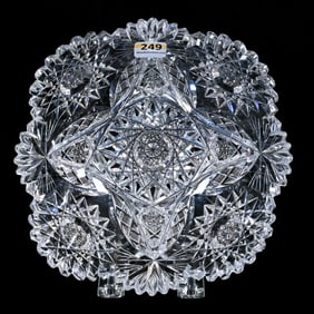 Square Bowl, American Brilliant Cut Glass, Hobstar, Vesica, Crosscutting, And Fan Motif