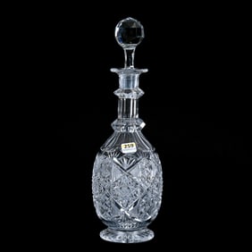 Footed Decanter, American Brilliant Cut Glass, Genoa Pattern By Clark