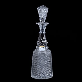 Decanter, American Brilliant Cut Glass, Fully Cut Diamond Point With Pattern Cut Stopper