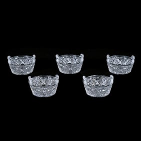 (5) Individual Tab Handled Salt Dips, American Brilliant Cut Glass, Signed J. Hoare Shape #1419