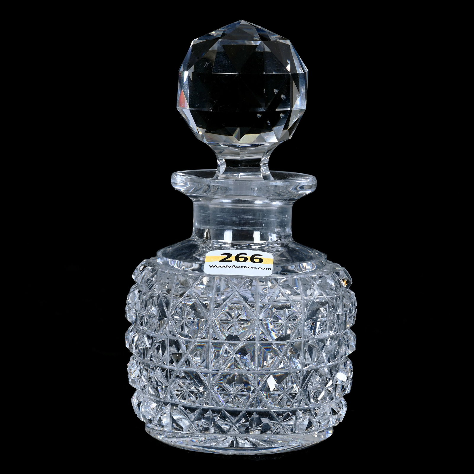 Cologne Bottle, American Brilliant Cut Glass: Cologne Bottle, American Brilliant Cut Glass, 5.5 x 3.25 x 3.25 Inches, Star Button, And Miter Motif, Ray Cut Base, 2 Pounds, Colorado Private Collection.