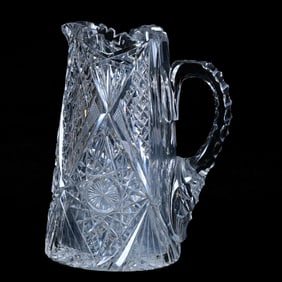 Milk Pitcher, American Brilliant Cut Glass, Hobstar, Crosscut Diamond, Crosscutting, And Fan Motif