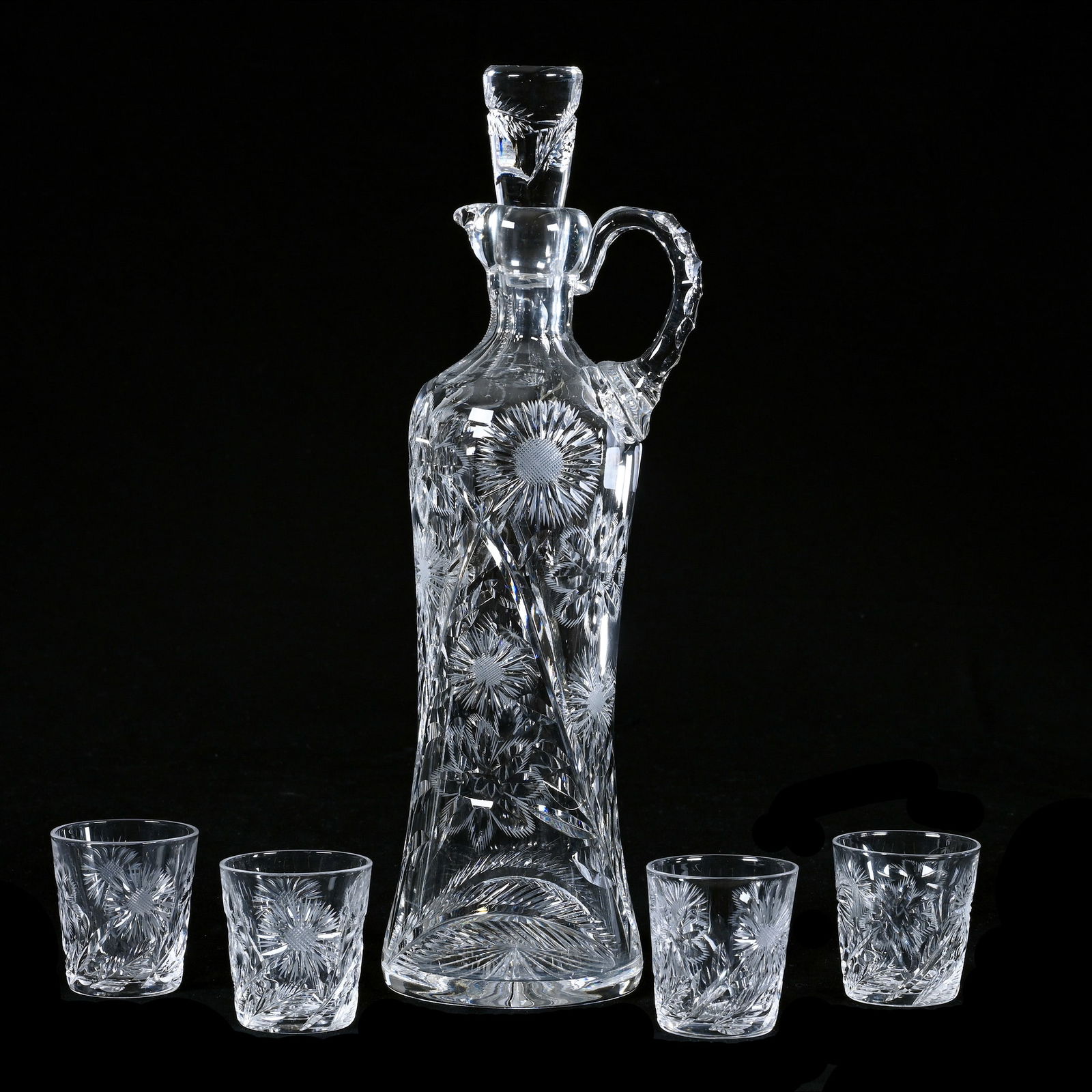 5 Piece Whiskey Set, American Brilliant Cut Glass, Triumph Pattern By Kelly And Steinman (1 of 4)