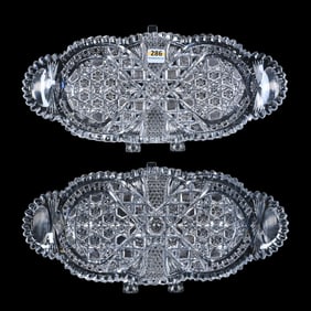 Pair Bread Trays, Signed J. Hoare, American Brilliant Cut Glass, Pattern #2026