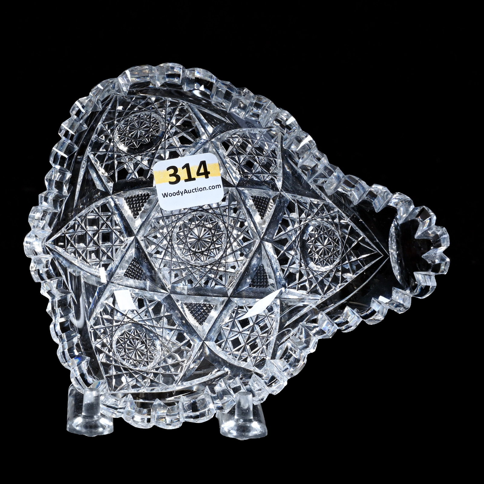 Ladle Holder, American Brilliant Cut Glass: Ladle Holder, American Brilliant Cut Glass, 1.75 x 5.5 x 4.75 Inches, Three Alternating Sections Of Hobstar, Block, And Cross Cutting Motif, 1 Pound, Colorado Private Collection.