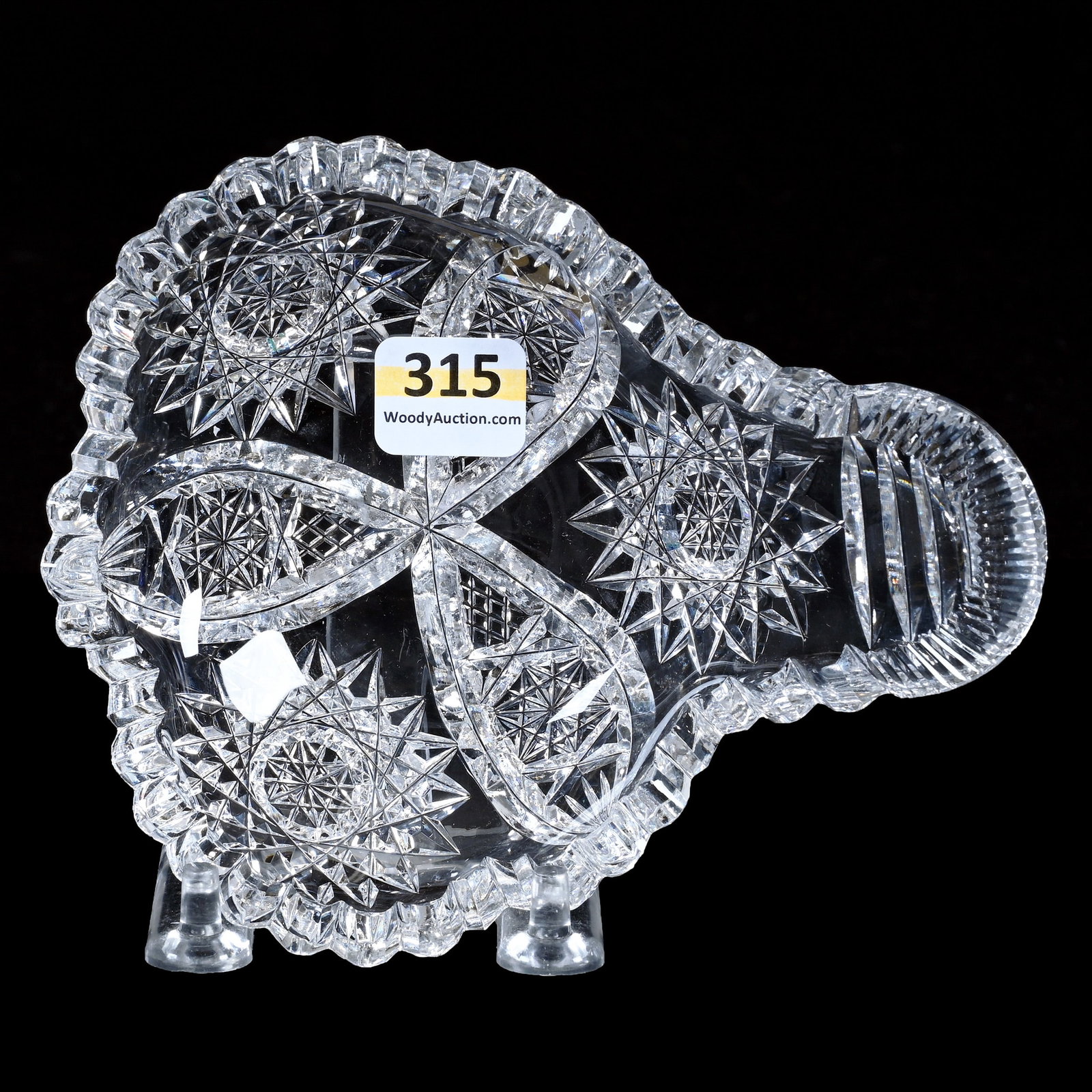 Ladle Holder, American Brilliant Cut Glass: Ladle Holder, American Brilliant Cut Glass, 1.75 x 5.75 x 4.75 Inches, Three Alternating Sections Of Hobstar, Vesica, And Diamond Motif, 1 Pound, Colorado Private Collection.