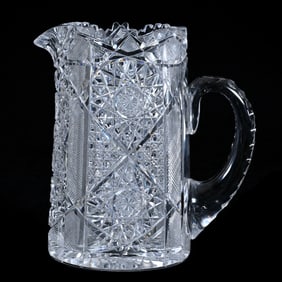 Pitcher, American Brilliant Cut Glass, Pattern #33 By Elmira