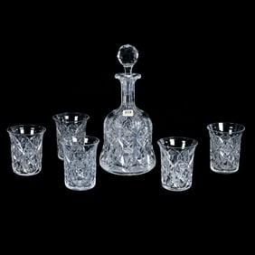 Bell Shape Decanter Set With (5) Tumblers, Marlboro Pattern By Dorflinger