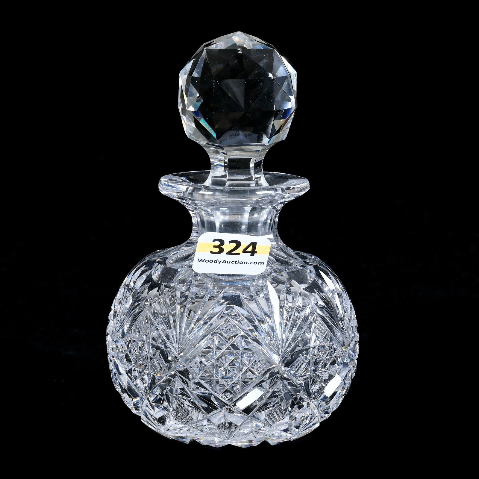 Cologne Bottle, American Brilliant Cut Glass, Marlboro Pattern By Dorflinger: Cologne Bottle, American Brilliant Cut Glass, Marlboro Pattern By Dorflinger, 5 x 3.25 x 3.25 Inches, Hobstar Base, 2 Pounds, Colorado Private Collection.