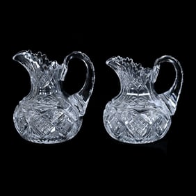 Pair Milk Jugs, Brilliant Period Cut Glass, Pattern #2900/17 By Val St. Lambert, Circa 1908