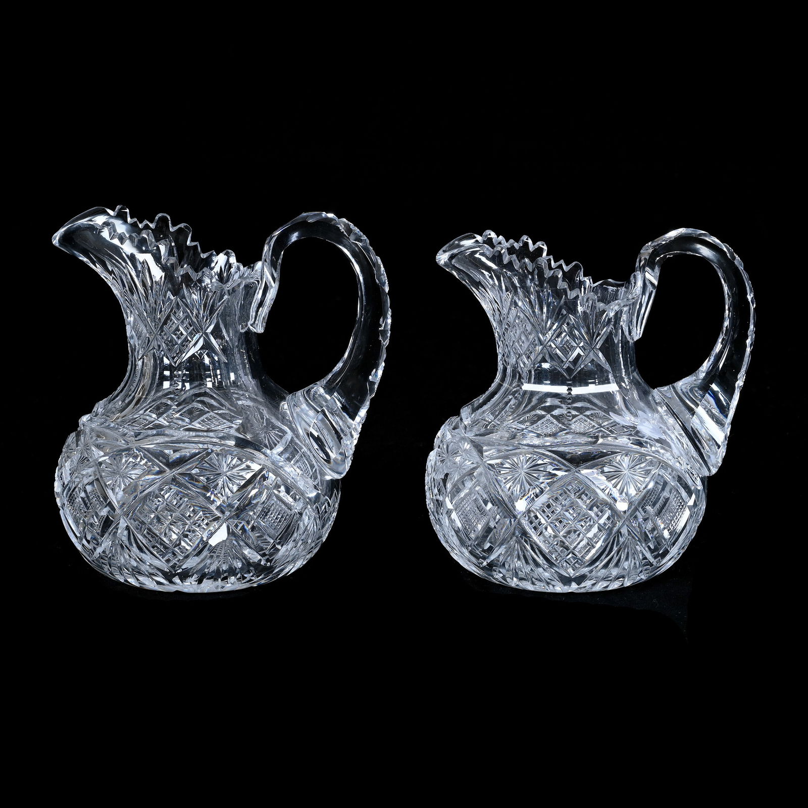 Pair Milk Jugs, Brilliant Period Cut Glass, Pattern #2900/17 By Val St. Lambert, Circa 1908 (1 of 3)