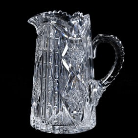 Pitcher, American Brilliant Cut Glass, Signed Libbey New Brilliant Pattern, Three Pint Jug
