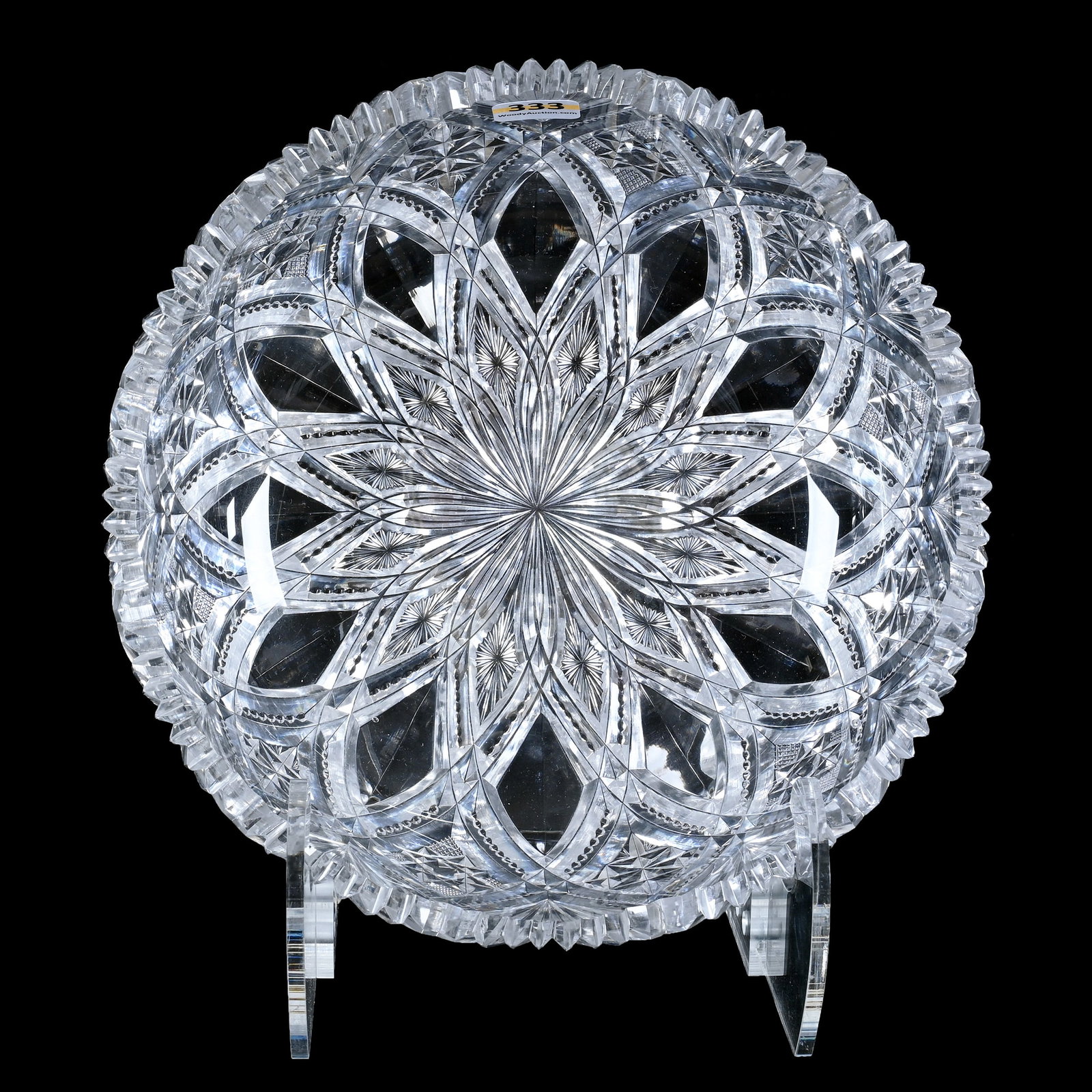 Bowl, American Brilliant Cut Glass, Sultana Pattern By Dorflinger: Bowl, American Brilliant Cut Glass, Sultana Pattern By Dorflinger, 3.5 x 8.75 x 8.75 Inches, Pattern Chips, 5 Pounds, Colorado Private Collection.