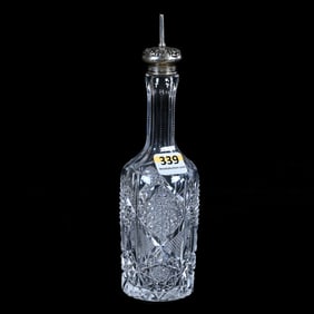 Barber's Bottle, American Brilliant Cut Glass, By Meriden, Sterling Silver Top Marked Wilcox