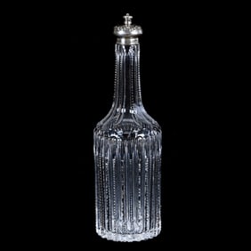 Barber's Bottle, American Brilliant Cut Glass, By Meriden, Sterling Silver Top Marked Wilcox