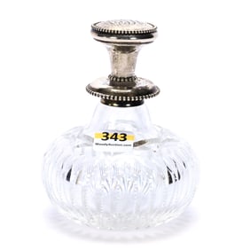 Cologne Bottle, American Brilliant Cut Glass, By Meriden, Sterling Silver Top Marked Wilcox