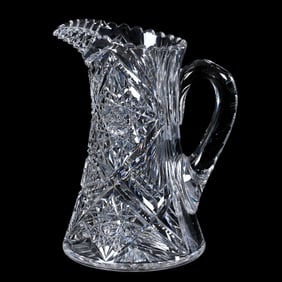 Pitcher, American Brilliant Cut Glass, Diamond Shaped Hobstars, Prism And Fan Highlights