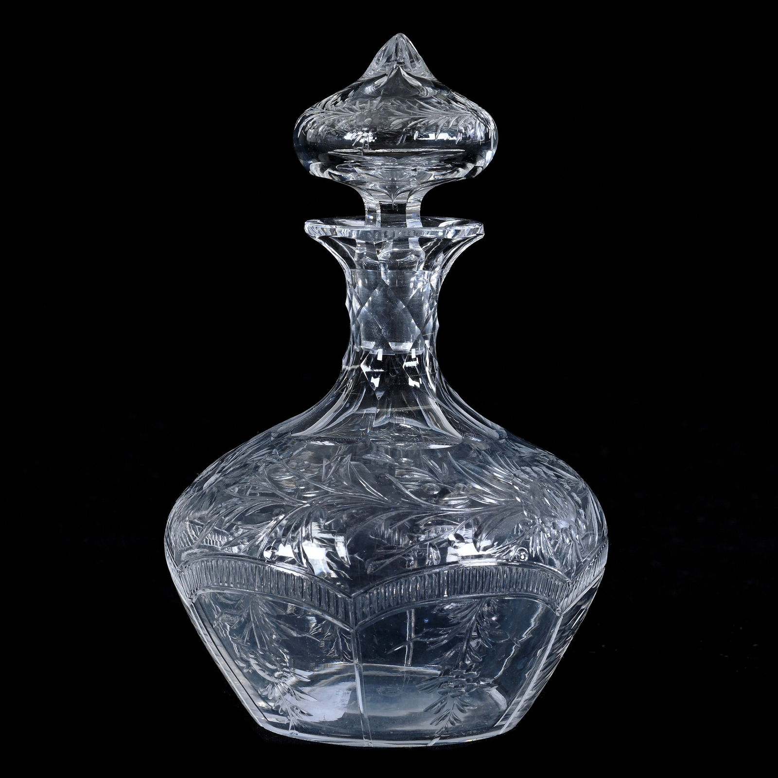 Cologne Bottle, American Brilliant Cut Glass, Signed Sinclaire Engraved Floral Pattern