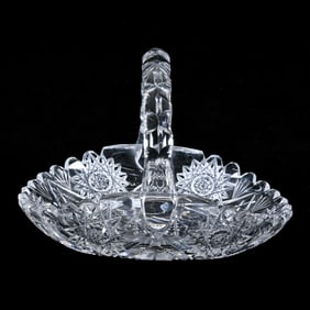 Basket, American Brilliant Cut Glass, Six-Point Star With Hobstar, Crosscutting, Prism And Fan