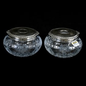Powder Box/Hair Receiver Set, American Brilliant Cut Glass