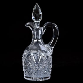 Cruet Bottle, American Brilliant Cut Glass, Sunburst & Hobstar Motif
