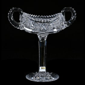 Oval Compote, Two Handles, American Brilliant Cut Glass