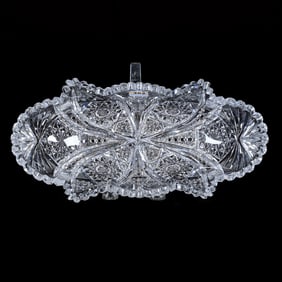 Celery Tray, American Brilliant Cut Glass, Four Alternating Sections Of Hobstar, Vesica, Cane,