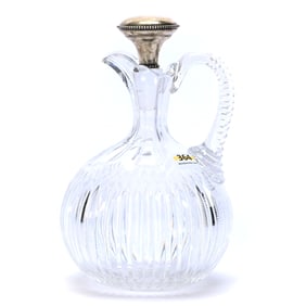 Oval Decanter, Handles, American Brilliant Cut Glass, By Meriden, Sterling Silver Stopper Marked