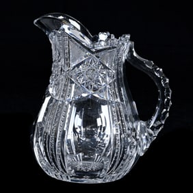Pitcher, American Brilliant Cut Glass, Hobstar, Prism, Crosscutting & Bullseye Motif