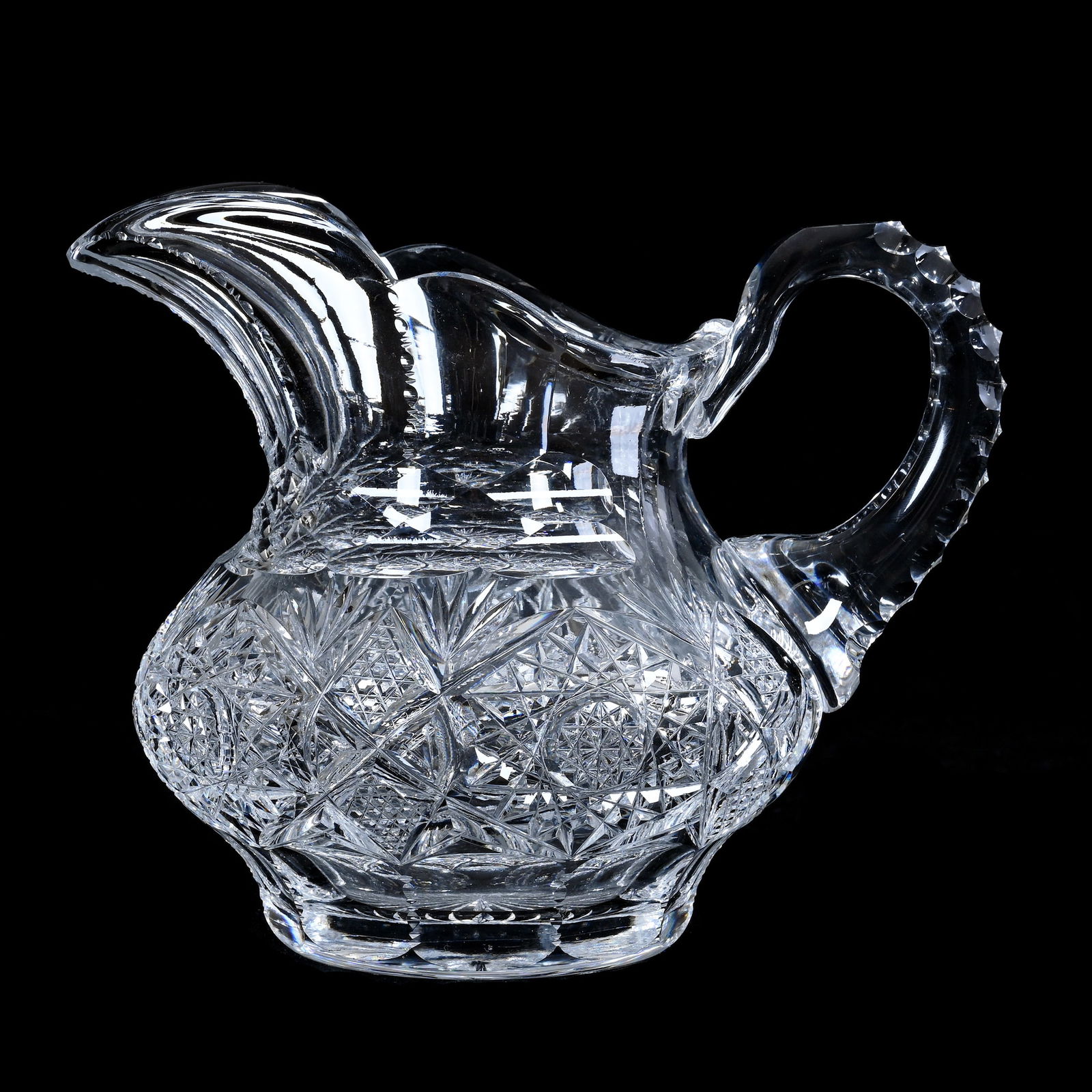 Squat Pitcher, American Brilliant Cut Glass, Hobstar, Vesica, Nailhead Diamond & Fan Motif (1 of 3)