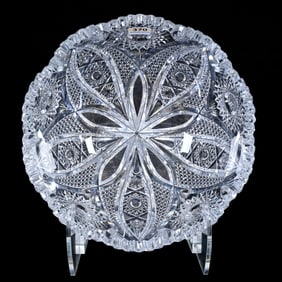 Bowl, American Brilliant Cut Glass, Five Alternating Sections - Hobstar, Vesica, Nailhead Diamond,