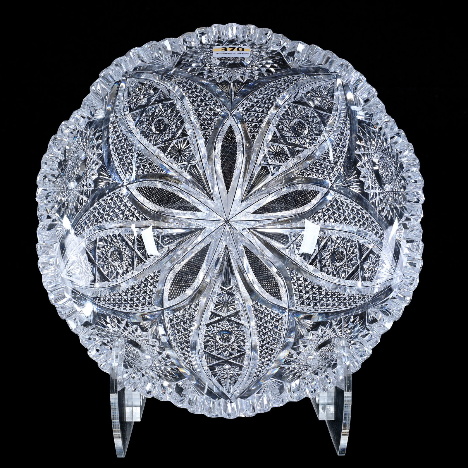 Bowl, American Brilliant Cut Glass, Five Alternating Sections - Hobstar, Vesica, Nailhead Diamond, (1 of 3)
