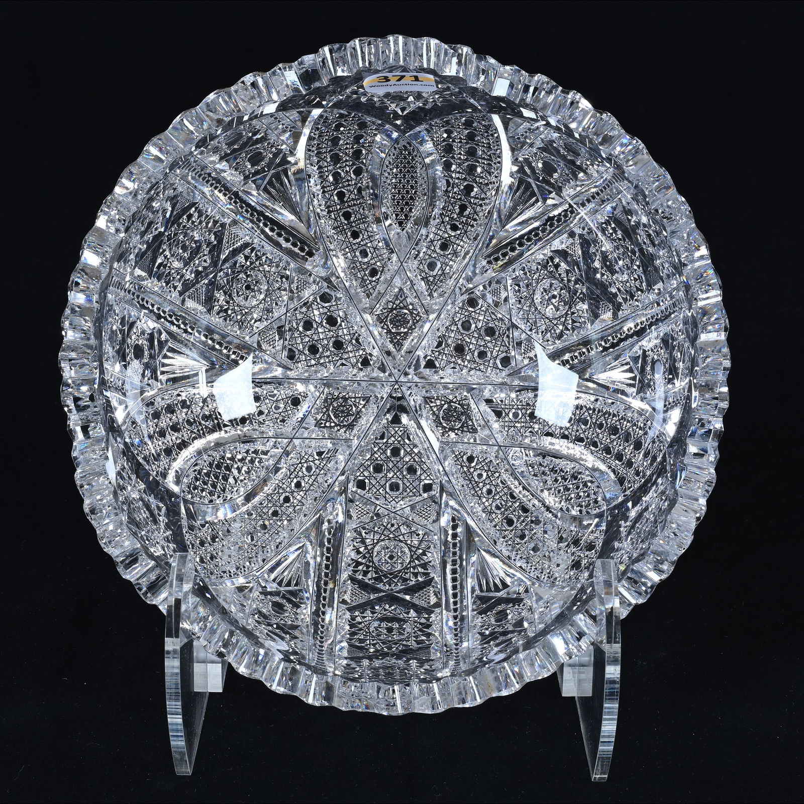 Bowl, American Brilliant Cut Glass, Three Alternating Sections Of Finely Cut Hobstar, Vesica, Cane, (1 of 5)