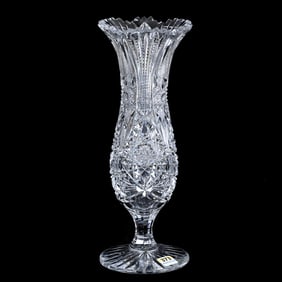 Pedestal Vase, American Brilliant Cut Glass, Hobstar, Vesica, Crosscutting, Prism & Fan Motif