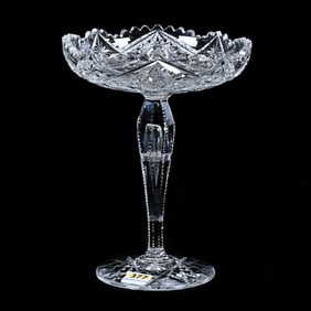 Compote, American Brilliant Cut Glass, Hobstar, Star And Fan Motif