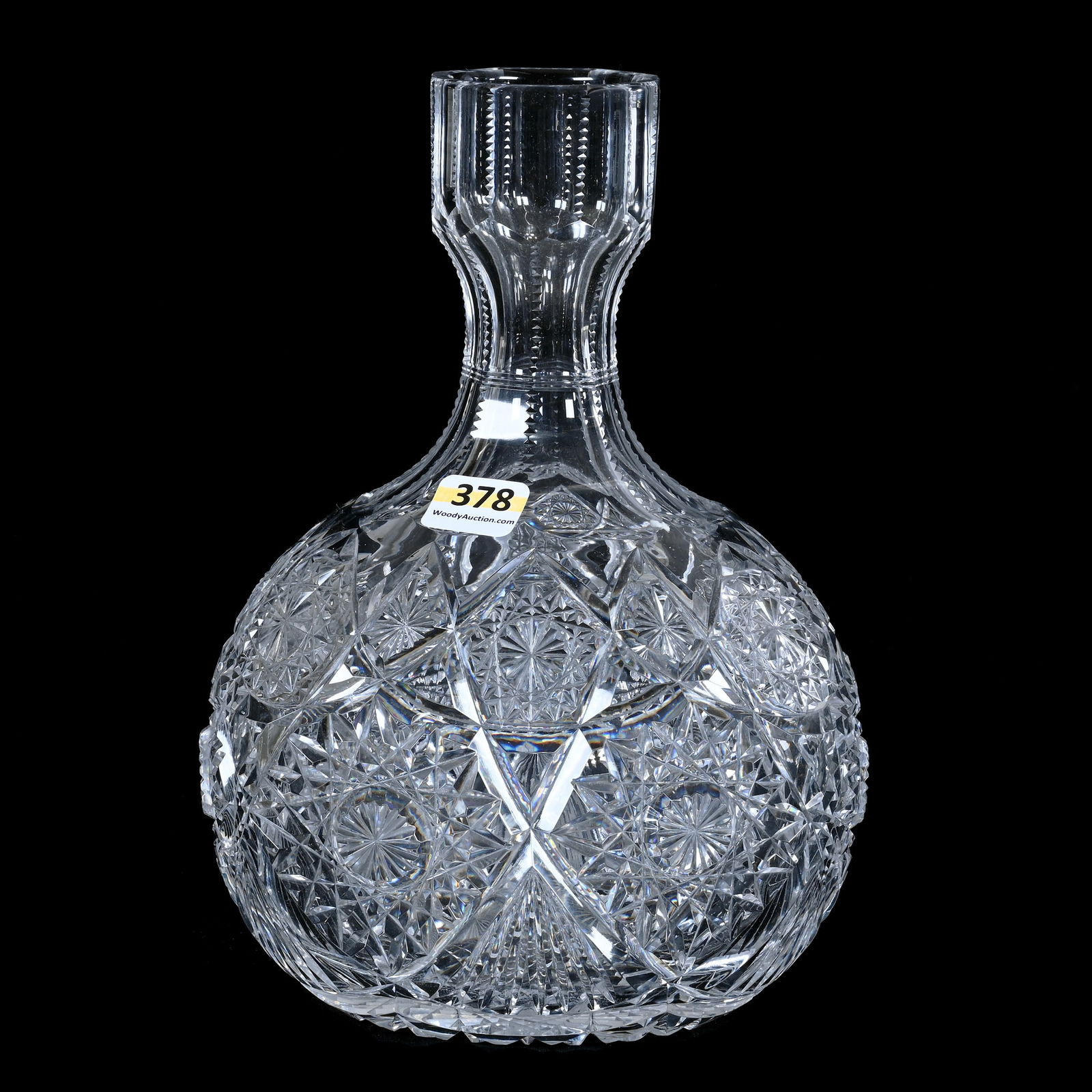 Water Carafe, American Brilliant Cut Glass, American Beauty Pattern By Straus: Water Carafe, American Brilliant Cut Glass, American Beauty Pattern By Straus, 8.75 x 6 x 4.5 Inches, Hobstar Base, Unique Form, 3 Pounds, Colorado Private Collection.