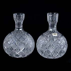 Pair Water Carafes, American Brilliant Cut Glass, Venetian Pattern By Straus