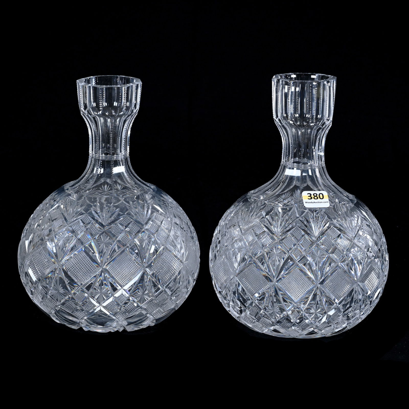 Pair Water Carafes, American Brilliant Cut Glass, Venetian Pattern By Straus (1 of 3)