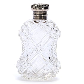 Pocket Flask, American Brilliant Cut Glass, Crosscutting & Bar Motif